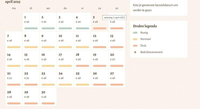 Efteling drukte kalender